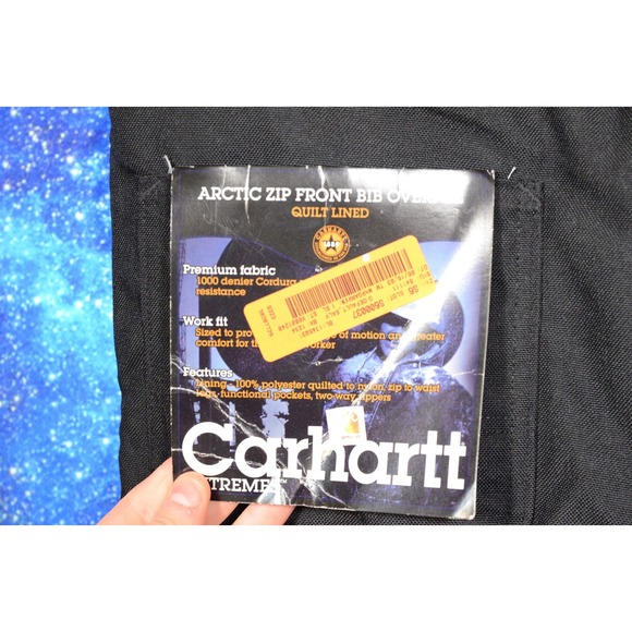 Carhartt Bib Overalls Pants Mens 40x30 Black Arctic Quilt Lined Zip USA Work - Picture 6 of 7